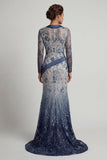 Floral V Neck Mermaid Navy Appliqued Mother Of Bride Dress