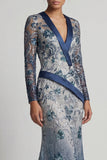 Floral V Neck Mermaid Navy Appliqued Mother Of Bride Dress