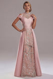 Off The Shoulder Illusion Neck A Line Pink Sequin Mother Of Bride Dress