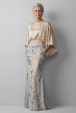 Champagne Sequin Long Sleeve Mermaid Mother Of Bride Dress