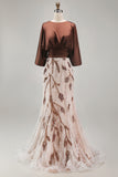 Coffee 3/4 Sleeves Appliqued Mermaid Mother of the Bride Dress