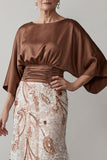 Coffee 3/4 Sleeves Appliqued Mermaid Mother of the Bride Dress