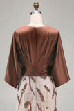Coffee 3/4 Sleeves Appliqued Mermaid Mother of the Bride Dress
