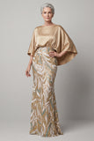Sequin Champagne Mermaid Mother Of Bride Dress with Cap Sleeves