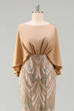 Sequin Champagne Mermaid Mother Of Bride Dress with Cap Sleeves