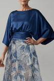 Navy Sequin 3/4 Sleeves A Line Mother of the Bride Dress