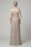 Sparkly Boat Neck A Line Champagne Beaded Long Mother of the Bride Dress