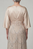 Sparkly Boat Neck A Line Champagne Beaded Long Mother of the Bride Dress