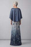 Sparkly Mermaid Long Floral Navy Sequin Mother of the Bride Dress