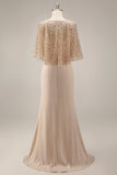 Sparkly Sequin Champagne Long Mermaid Mother of the Bride Dress with Pockets
