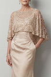 Sparkly Sequin Champagne Long Mermaid Mother of the Bride Dress with Pockets