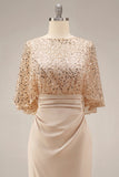 Sparkly Champagne Long Mermaid Sequins Mother of the Bride Dress with Pockets