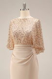 Sparkly Champagne Long Mermaid Sequins Mother of the Bride Dress with Pockets