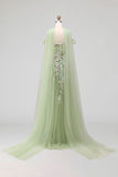 Off The Shoulder Dusty Sage A-Line Sequins Embroidered Long Prom Dress with Slit