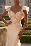 Blush Mermaid Corset Satin V-Neck Long Prom Dress with 3D Flowers