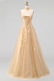 Strapless Blush Corset A Line 3D Flowers Long Tulle Prom Dress with a Neck Scarf