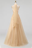 Strapless Blush Corset A Line 3D Flowers Long Tulle Prom Dress with a Neck Scarf