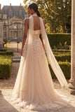 Strapless Blush Corset A Line 3D Flowers Long Tulle Prom Dress with a Neck Scarf