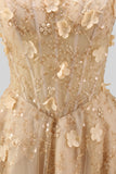 Halter Blush A Line Corset 3D Flowers Tulle Long Formal Dress with Slit