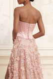 Blush Floral A-Line Sequins Basque Waist Long Corset Formal Dress with Slit
