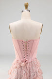 Blush Floral A-Line Sequins Basque Waist Long Corset Formal Dress with Slit