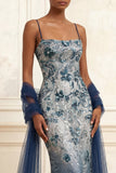 Sparkly Navy Mermaid Sequins Long Prom Dress with Cape