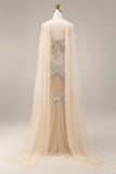 Sparkly Mermaid Apricot Beaded Long Formal Dress with Shawl