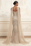 Sparkly Mermaid Apricot Beaded Long Formal Dress with Shawl