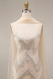 Sparkly Apricot Mermaid Beaded Long Formal Dress with Shawl