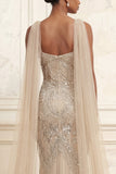 Sparkly Mermaid Apricot Beaded Long Formal Dress with Shawl