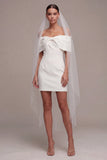 White Off the Shoulder Bodycon Short Wedding Dress with Bow