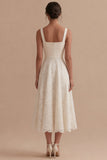 Ivory Lace Square Neck A Line Midi Engagement Dress
