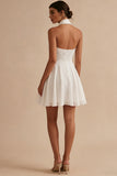 Halter Chiffon Lace A Line Little White Dress