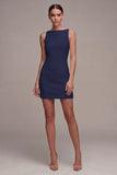 Bateau Neck Satin Bodycon Little White Dress