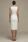 White Bodycon Bateau Neck Lace Midi Graduation Dress