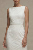 White Bodycon Bateau Neck Lace Midi Graduation Dress