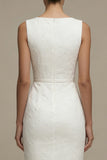 White Bodycon Bateau Neck Lace Midi Graduation Dress
