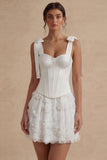 White A Line Floral Short Corset Graduation Dress with Bows