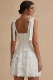 White A Line Floral Short Corset Graduation Dress with Bows