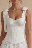 White A Line Floral Short Corset Graduation Dress with Bows