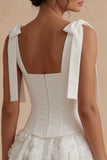 White A Line Floral Short Corset Graduation Dress with Bows