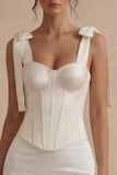 White Satin Bodycon Short Corset Graduation Dress with Bows
