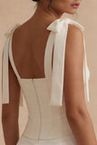 White Satin Bodycon Short Corset Graduation Dress with Bows