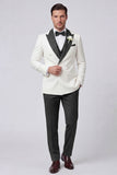 Double Breasted 3 Piece Black Peak Lapel Men's Prom Suits