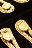 Black High Stand Collar Single Breasted Gold Cord Braided Military Jacket