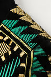 Green Open Front Geometric Embroidered Men's Blazer