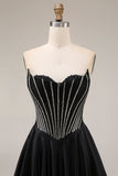 Satin A-Line Black Sweetheart Corset Long Formal Dress