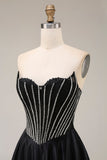 Satin A-Line Black Sweetheart Corset Long Formal Dress