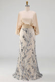 Champagne Sequin Long Sleeve Mermaid Mother Of Bride Dress