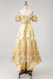 Off the Shoulder A-Line Yellow Tulle Embroidered Floral Wedding Guest Dress